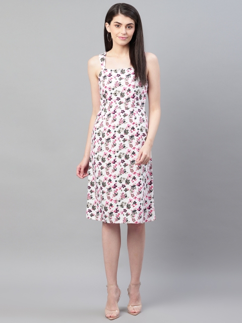 

Marks & Spencer Women White & Pink Floral Print A-Line Dress