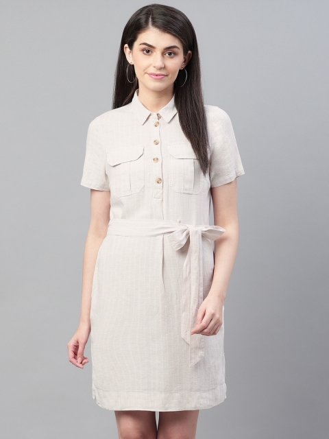 

Marks & Spencer Women Beige Solid Shirt Dress