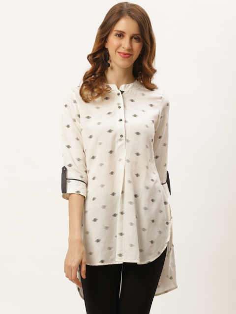 

Laabha Women Off-White & Grey Printed High-Low Tunic