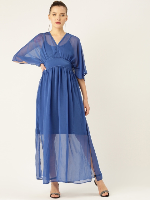 

COVER STORY Women Blue Solid Sheer Maxi Dress