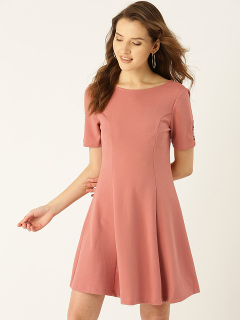 

COVER STORY Women Pink Solid Fit & Flare Dress