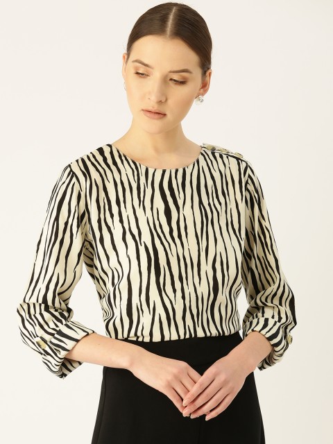 

COVER STORY Women Off-White & Black Animal Print Top