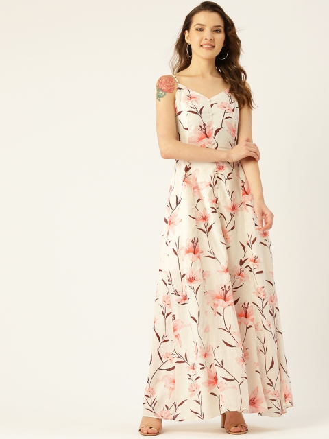 

COVER STORY Women Off-White & Peach-Coloured Floral Print Maxi Dress