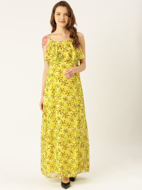 

COVER STORY Women Lime Green & Yellow Floral Print Maxi Dress
