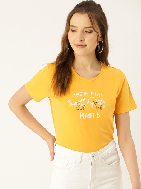 

COVER STORY Women Yellow Printed Round Neck T-shirt