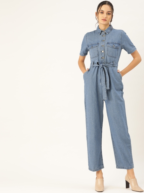 

COVER STORY Women Blue Solid Basic Denim Jumpsuit