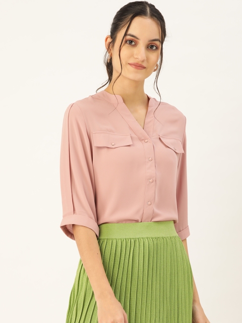 

COVER STORY Women Peach-Coloured Regular Fit Solid Casual Shirt