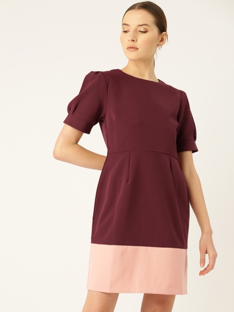 

COVER STORY Women Maroon & Pink Colourblocked A-Line Dress