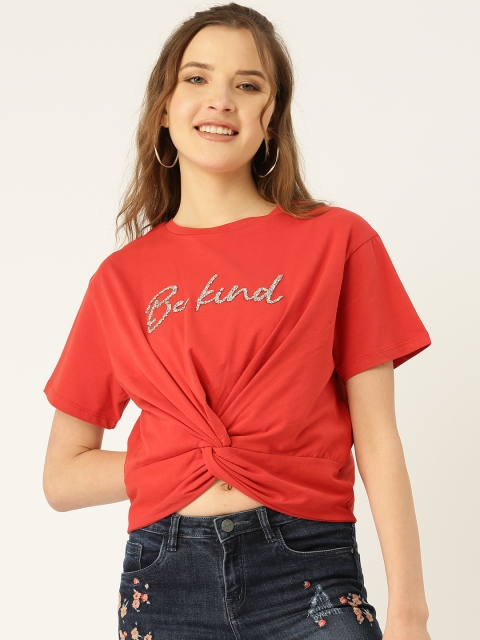 

COVER STORY Women Rust Red Embellished Detail Twisted Top