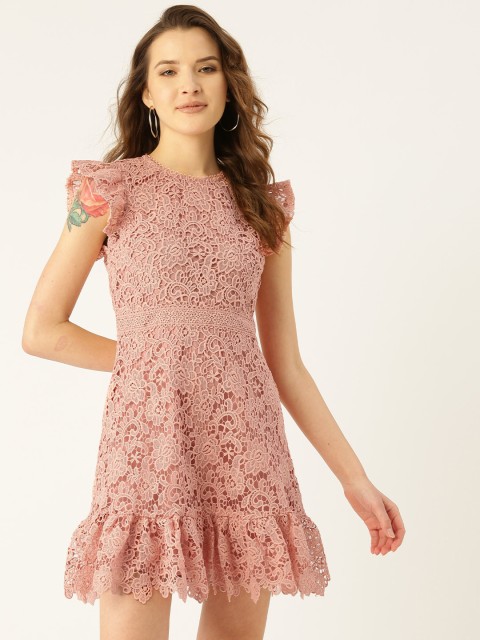 

COVER STORY Women Dusty Pink Lace A-Line Dress