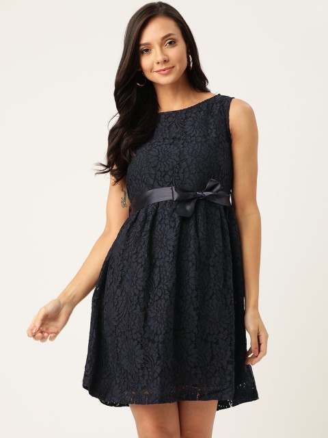 

COVER STORY Women Navy Blue Lace A-Line Dress