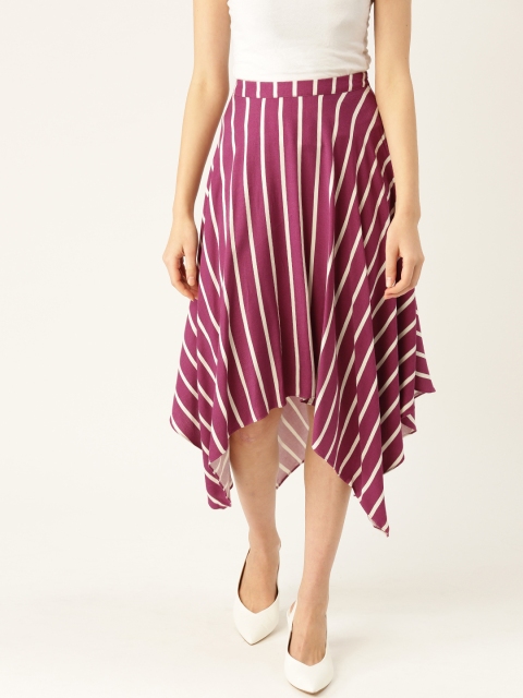 

COVER STORY Women Purple & White Striped A-Line Midi Asymmetric Skirt
