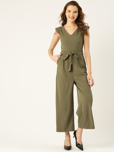 

COVER STORY Women Olive Green Solid Basic Jumpsuit