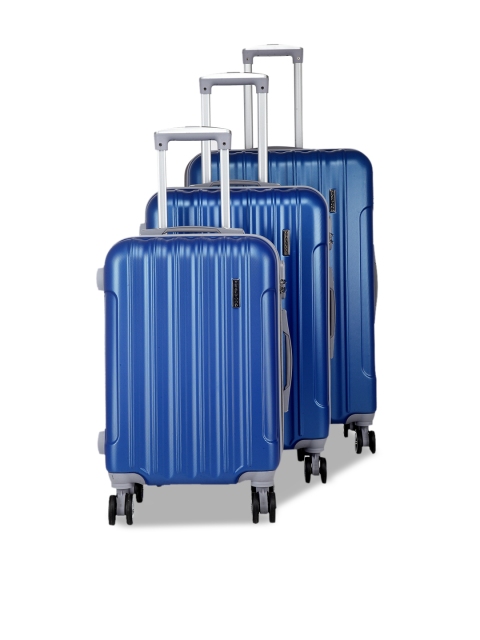 

Teakwood Leathers Unisex Set Of 3 Blue Textured Hard-Sided Trolley Suitcases