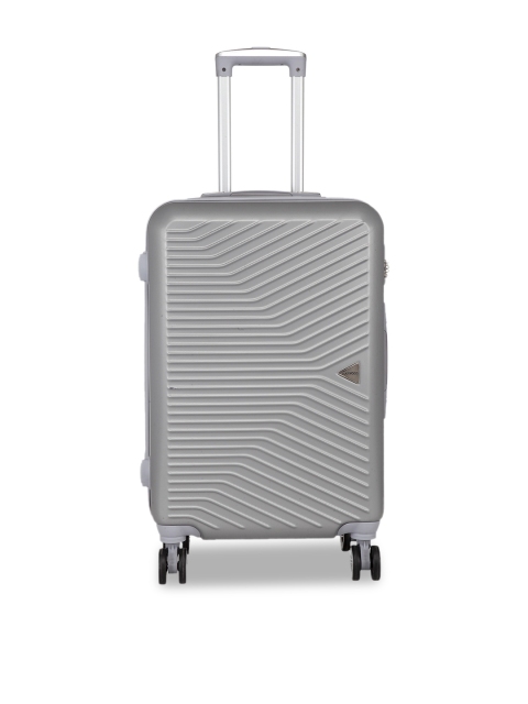

Teakwood Leathers Unisex Silver-Toned Textured Hard-Sided Medium Trolley Suitcase