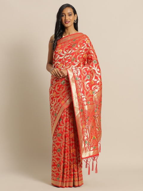 

flaher Red & Golden Brocade Woven Design Banarasi Saree