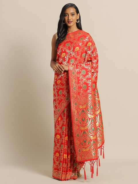 

flaher Red & Gold-Toned Brocade Woven Design Banarasi Saree