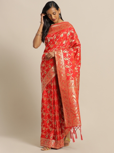

flaher Red & Gold-Toned Brocade Woven Design Banarasi Saree
