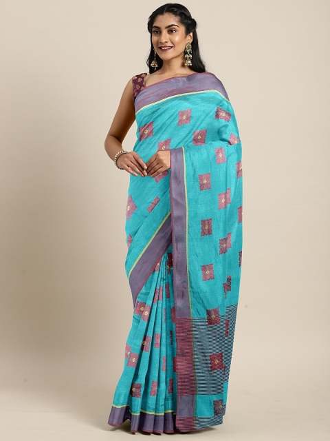 

The Chennai Silks Turquoise Blue & Maroon Poly Silk Woven Design Saree