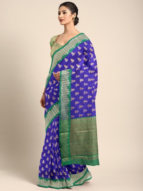 

The Chennai Silks Classicate Blue & Gold-Toned Organza Woven Design Banarasi Saree