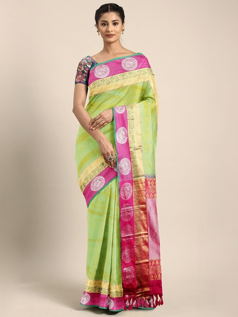 

The Chennai Silks Classicate Green & Pink Pure Silk Woven Design Kanjeevaram Saree