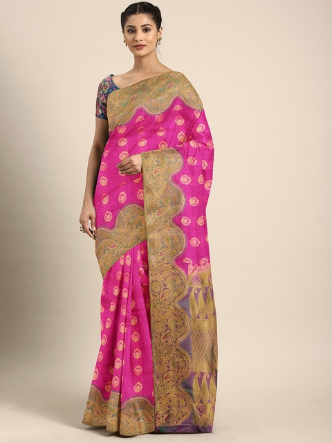 

The Chennai Silks Pink & Yellow Pure Silk Woven Design Handloom Kanjeevaram Saree