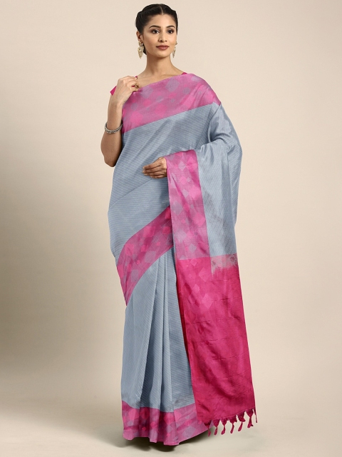 

The Chennai Silks Grey Pure Silk Striped Handloom Kanjeevaram Saree