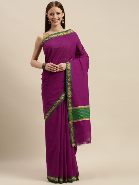 

The Chennai Silks Classicate Purple Solid Pure Cotton Saree