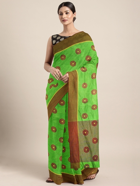 

The Chennai Silks Classicate Green & Brown Woven Design Poly Silk Saree