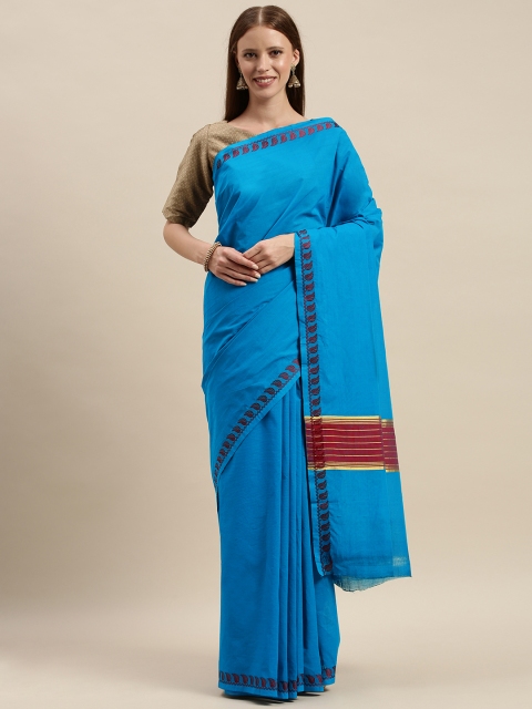 

The Chennai Silks Classicate Blue Solid Pure Cotton Saree