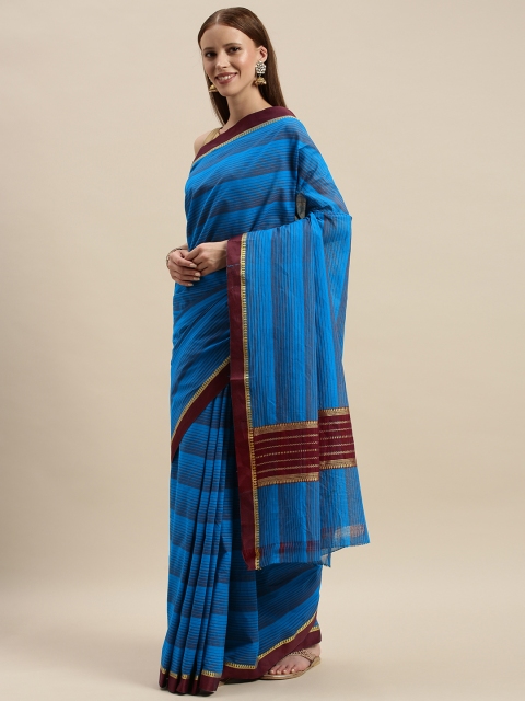 

The Chennai Silks Classicate Blue & Maroon Pure Cotton Striped Saree