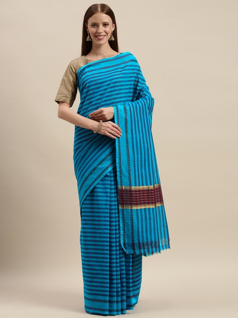 

The Chennai Silks Classicate Blue & Maroon Pure Cotton Striped Saree