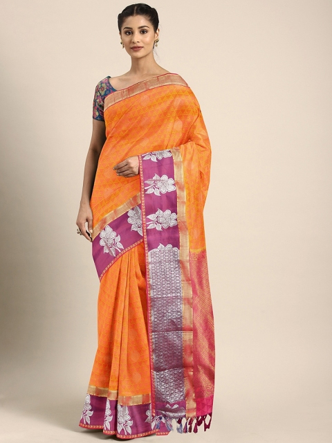 

The Chennai Silks Orange Pure Silk Woven Design Dharmavaram Saree