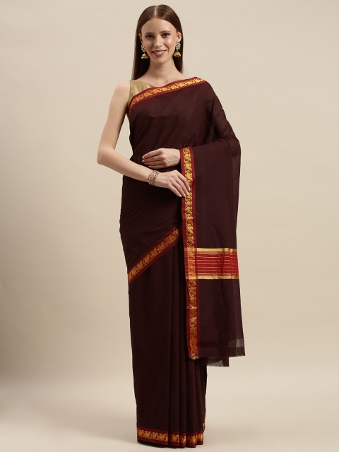 

The Chennai Silks Classicate Brown & Red Pure Cotton Solid Saree