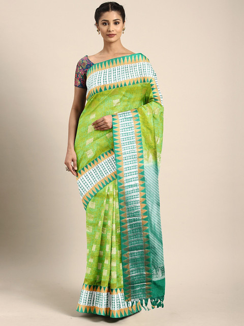 

The Chennai Silks Green & Gold-Toned Pure Silk Woven Design Handloom Kanjeevaram Saree