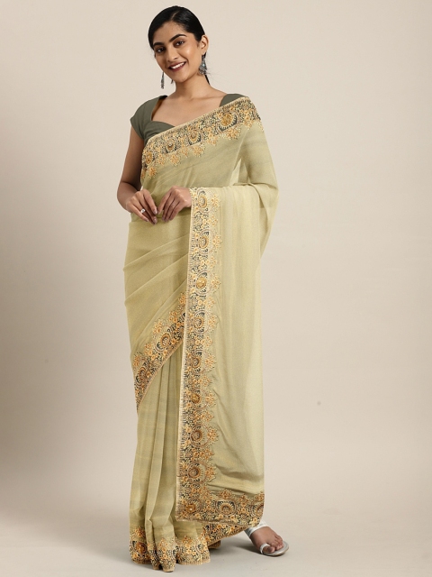 

The Chennai Silks Classicate Beige Solid Poly Georgette Saree