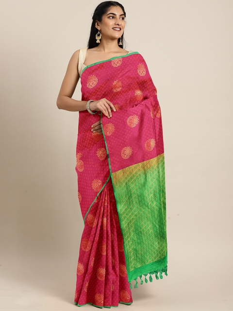 

The Chennai Silks Classicate Magenta Pink & Green Pure Silk Woven Design Dharmavaram Saree