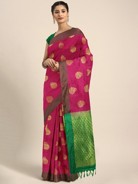 

The Chennai Silks Burgundy Pure Silk Woven Design Dharmavaram Saree