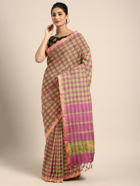 

The Chennai Silks Classicate Pink & Green Pure Cotton Checked Mangalagiri Saree