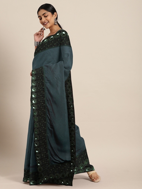 

The Chennai Silks Classicate Green Embellished Poly Crepe Saree