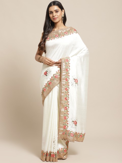 

The Chennai Silks Off-White & Golden Solid Saree