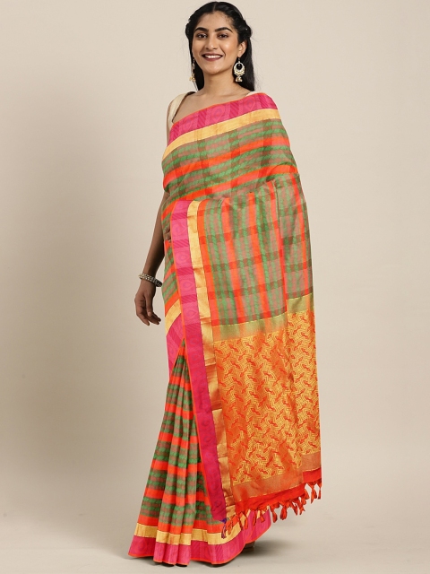 

The Chennai Silks Orange & Green Pure Silk Woven Design Dharmavaram Saree