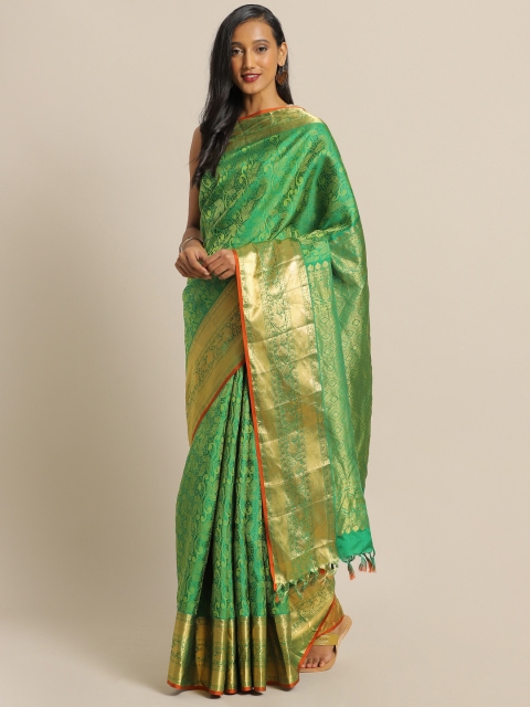

The Chennai Silks Green & Gold-Toned Pure Silk Woven Design Handloom Kanjeevaram Saree