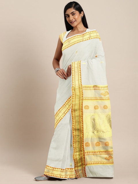 

The Chennai Silks Off-White & Gold-Toned Pure Cotton Woven Design Kasavu Saree