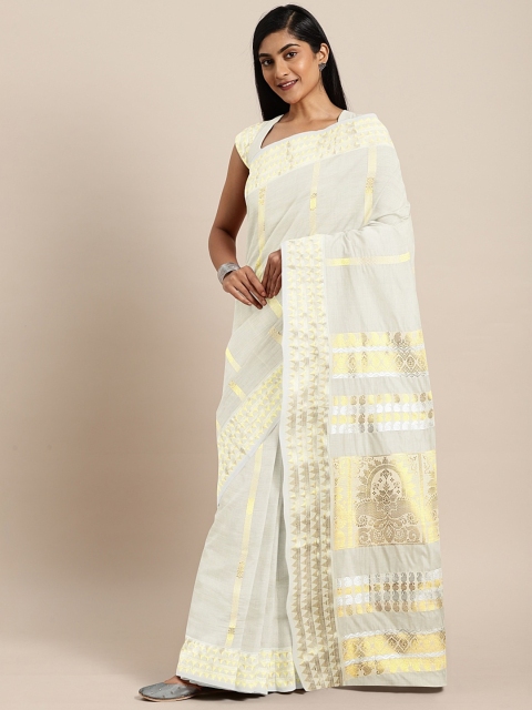 

The Chennai Silks Off-White & Gold-Toned Pure Cotton Woven Design Kasavu Saree