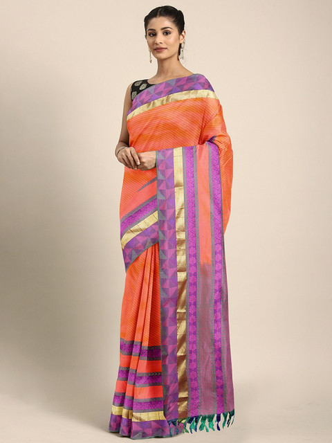 

The Chennai Silks Orange Pure Silk Woven Design Dharmavaram Saree
