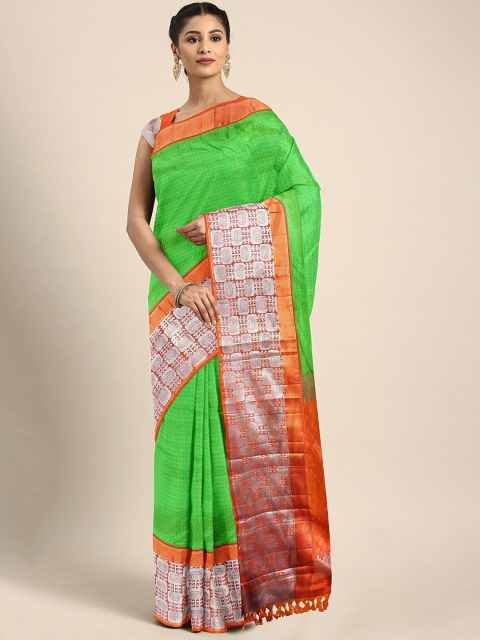 

The Chennai Silks Green & Orange Pure Silk Woven Design Kanjeevaram Saree