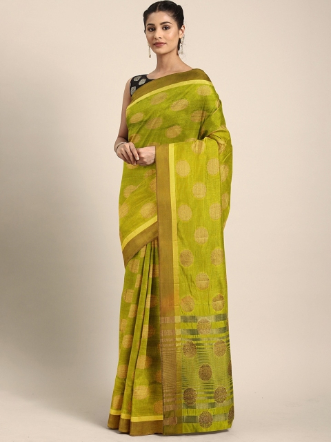 

The Chennai Silks Classicate Olive Green & Golden Poly Silk Woven Design Saree