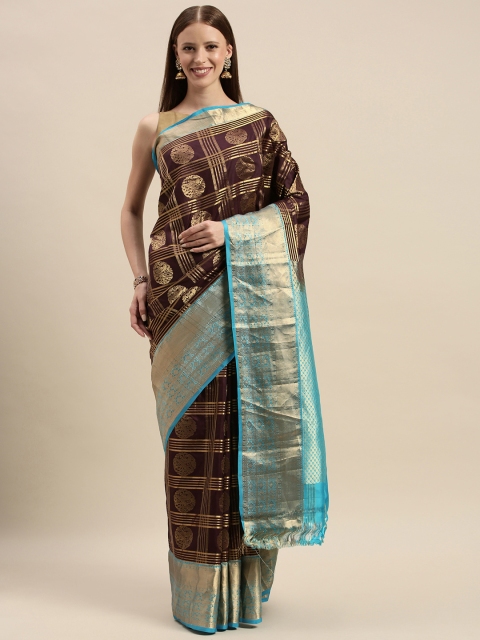 

The Chennai Silks Brown & Blue Pure Silk Woven Design Kanjeevaram Saree