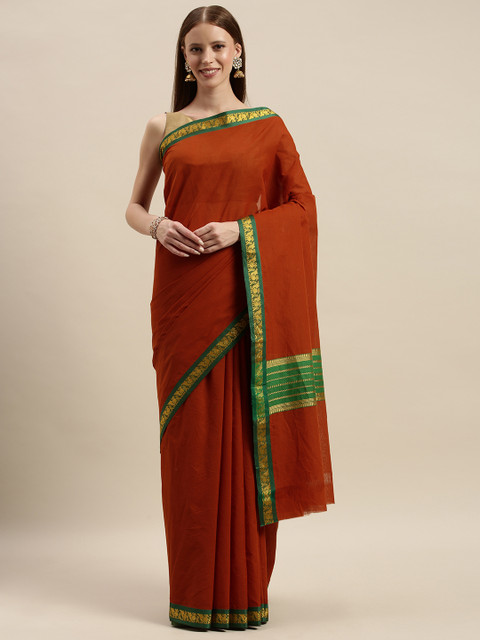 

The Chennai Silks Classicate Rust Red Solid Pure Cotton Saree